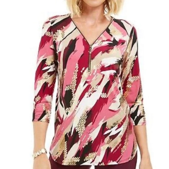 JM Collection Tops - NWT JM Collection Women's Zip-Neck Printed Tunic in Purple SIZE L